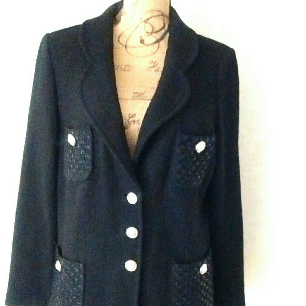 St. John Black Cardigan with Silver Buttons